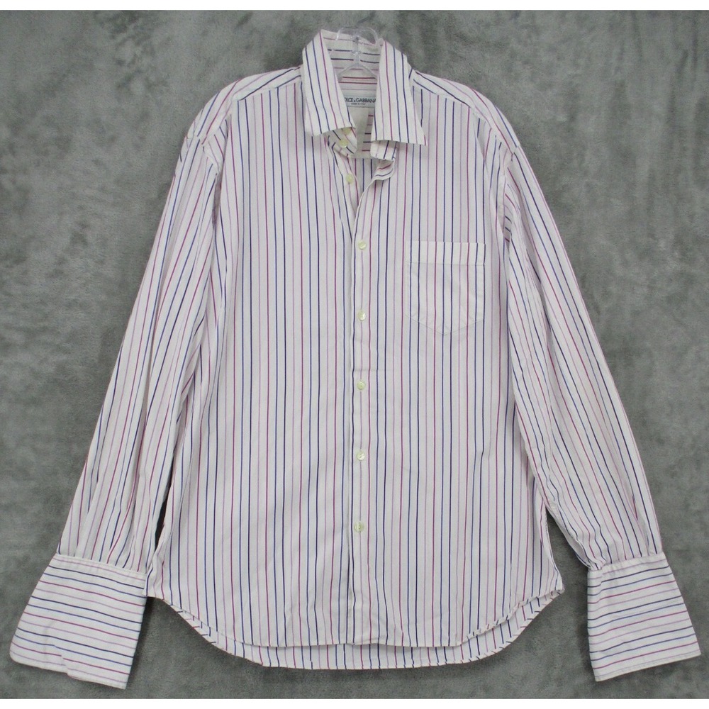 Dolce & Gabanna Shirt Mens Size 42 16.5 XL Striped French Cuffs Pocket Slim Fit